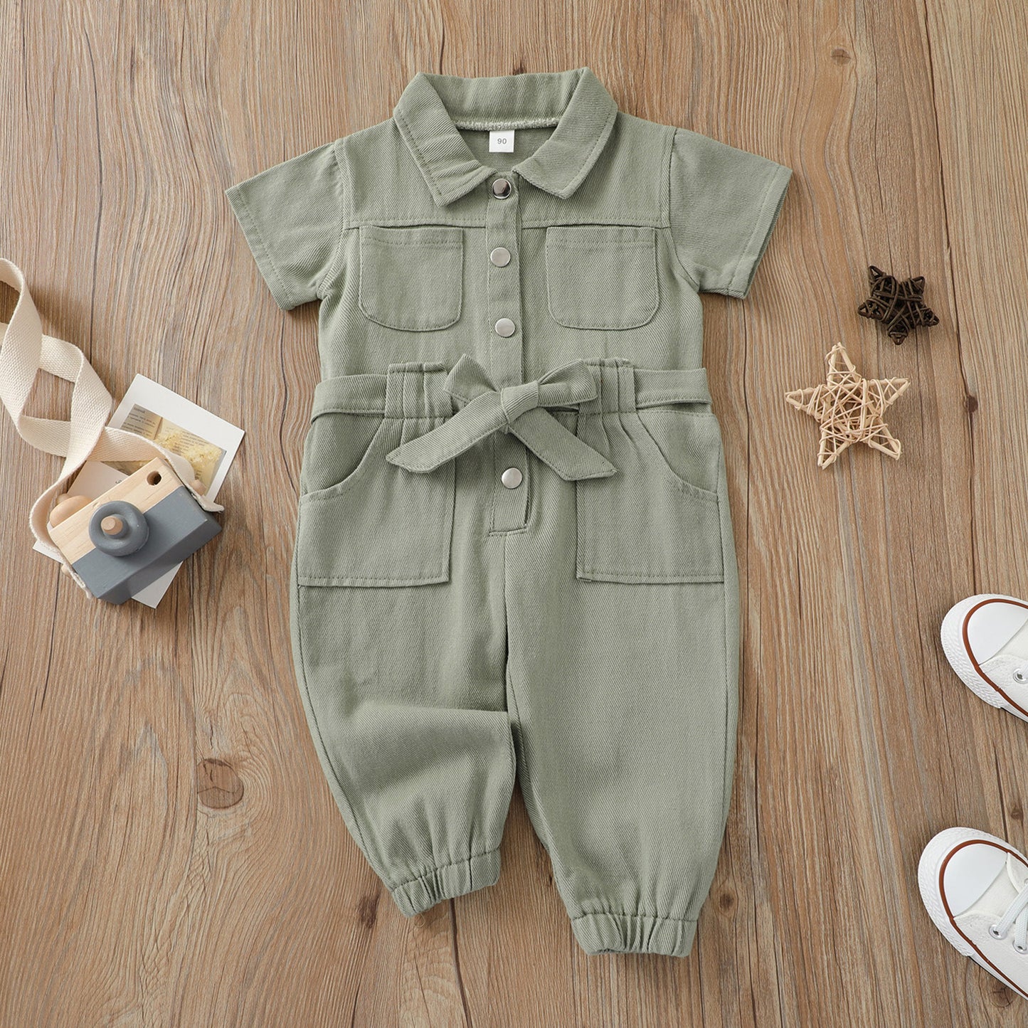 Girl's Denim Lapel One-piece Romper - different colors available