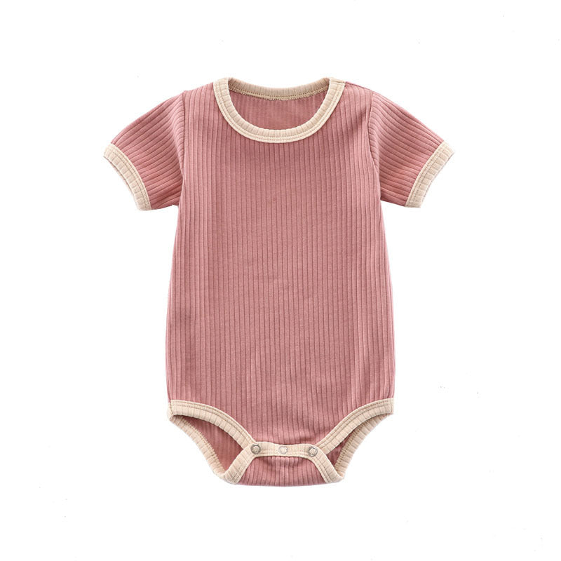 Ivory Lined Ribbed Solid Color Baby Onesie - different colors available