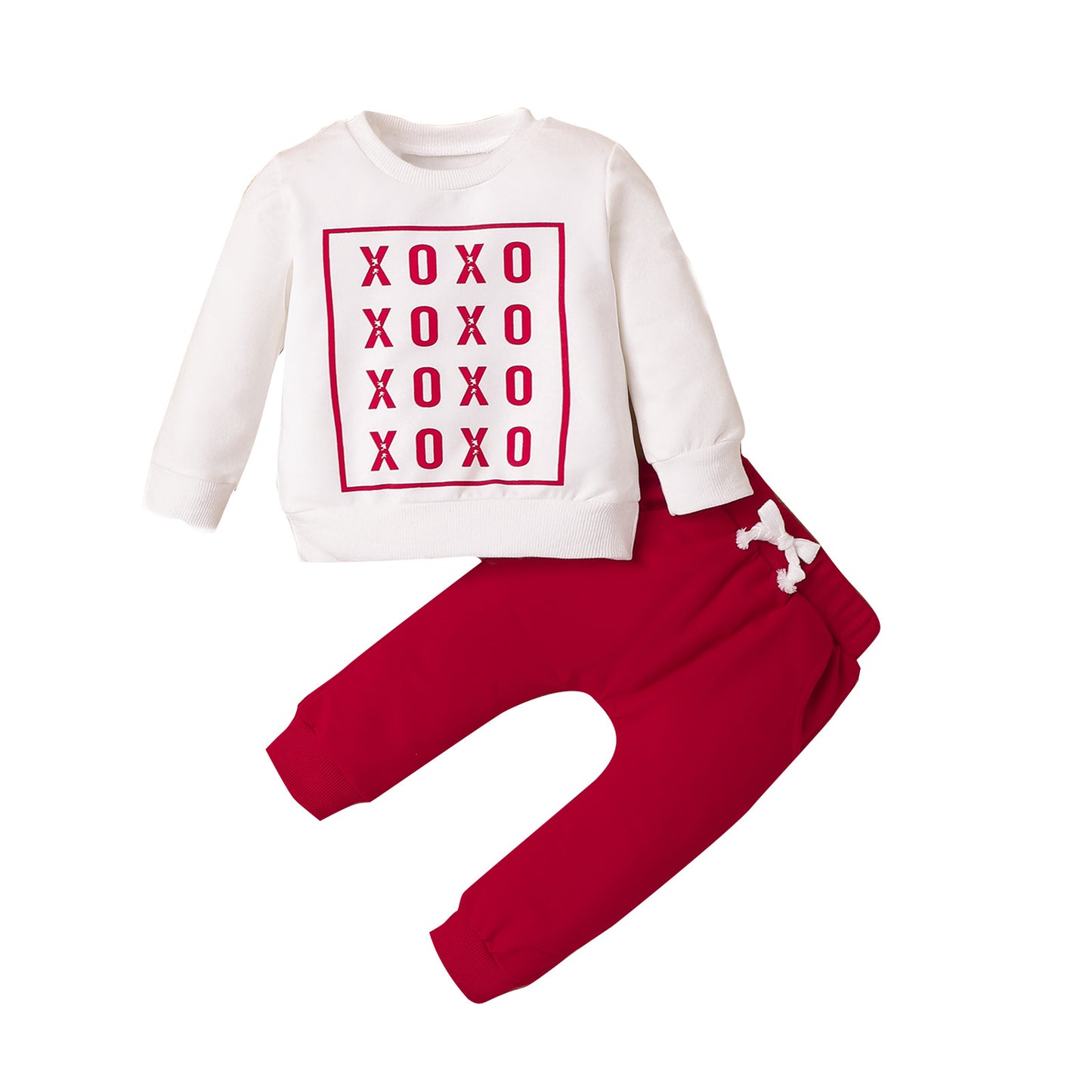 Girls XOXO Outfit - White Sweatshirt & Red Jogging Pants - 2pc set