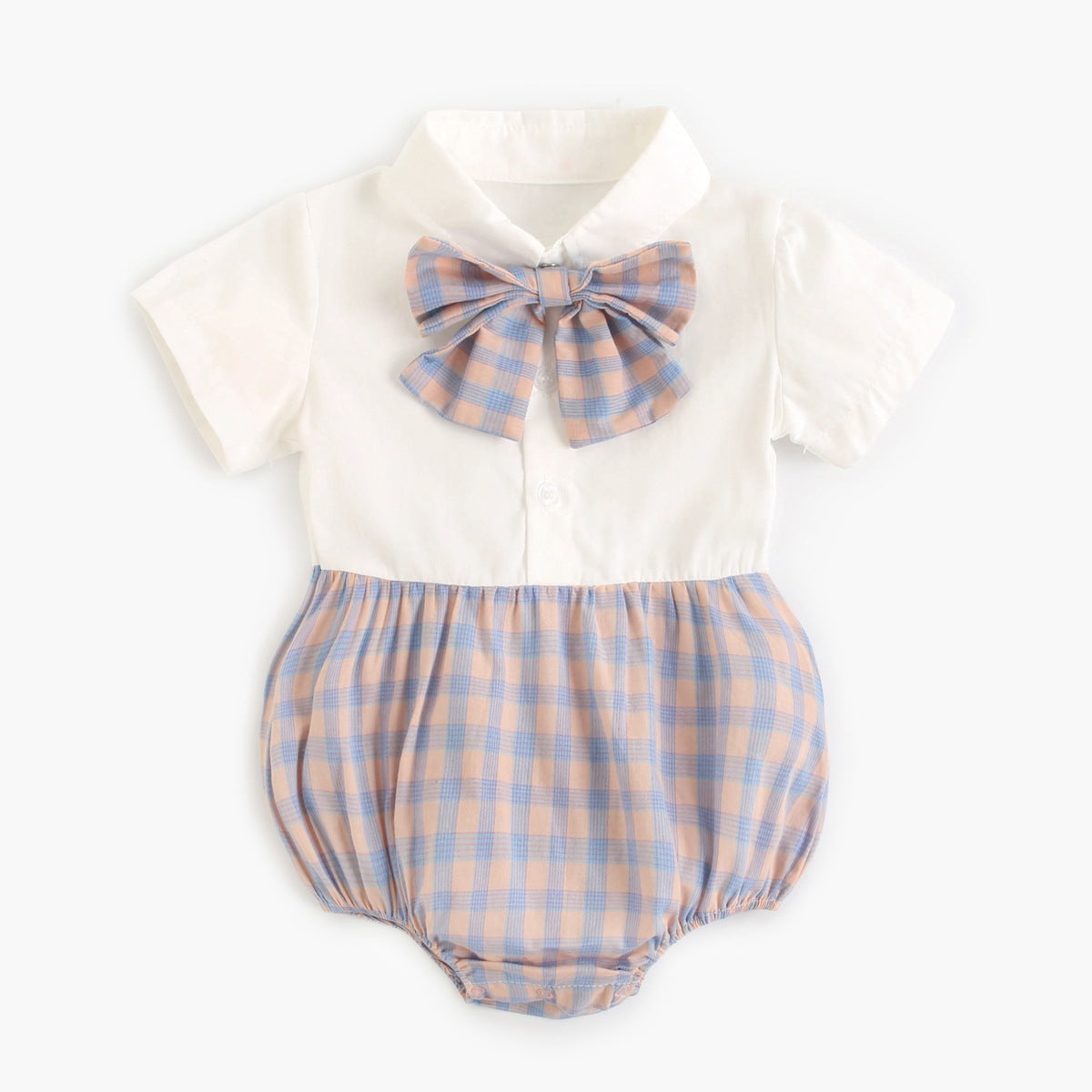Baby Girl Pink Plaid Bow Romper