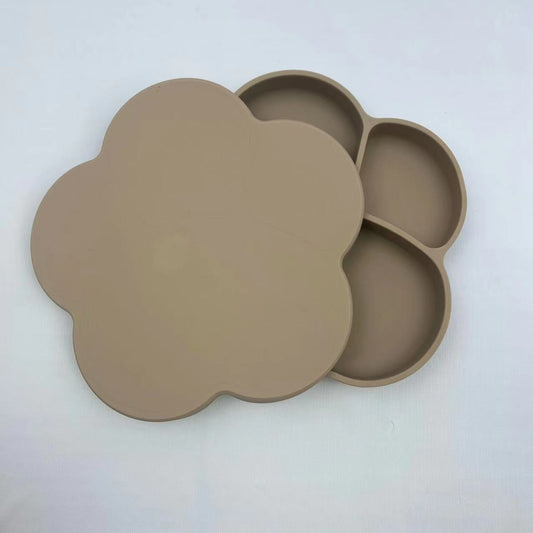 Baby's  Light Brown Silicone Paw Plate with Lid