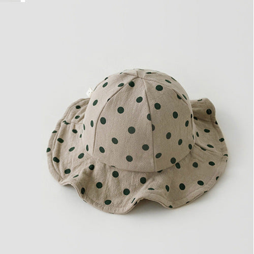 Girl's Beige with Black Polka Dots Round Hat for 0-2 Years