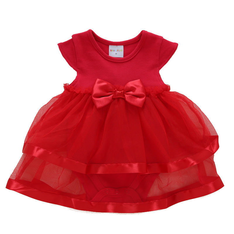 Baby Girl Red Princess Dress Onesie with Matching Headband & Shoes - 3pc set