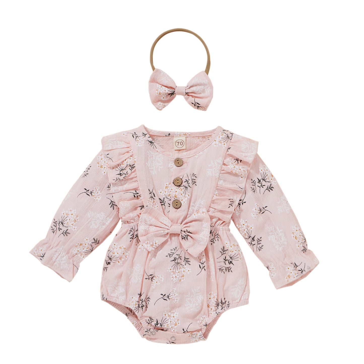 Baby Girl Cotton Floral Romper with Headband - different colors available