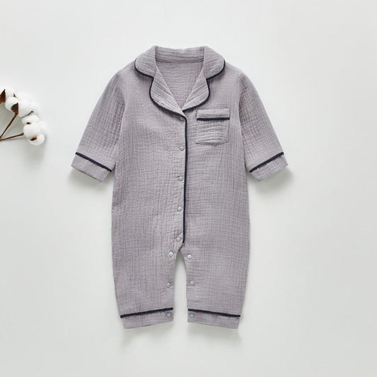 Grey Long Sleeve One-piece Cotton Pajamas