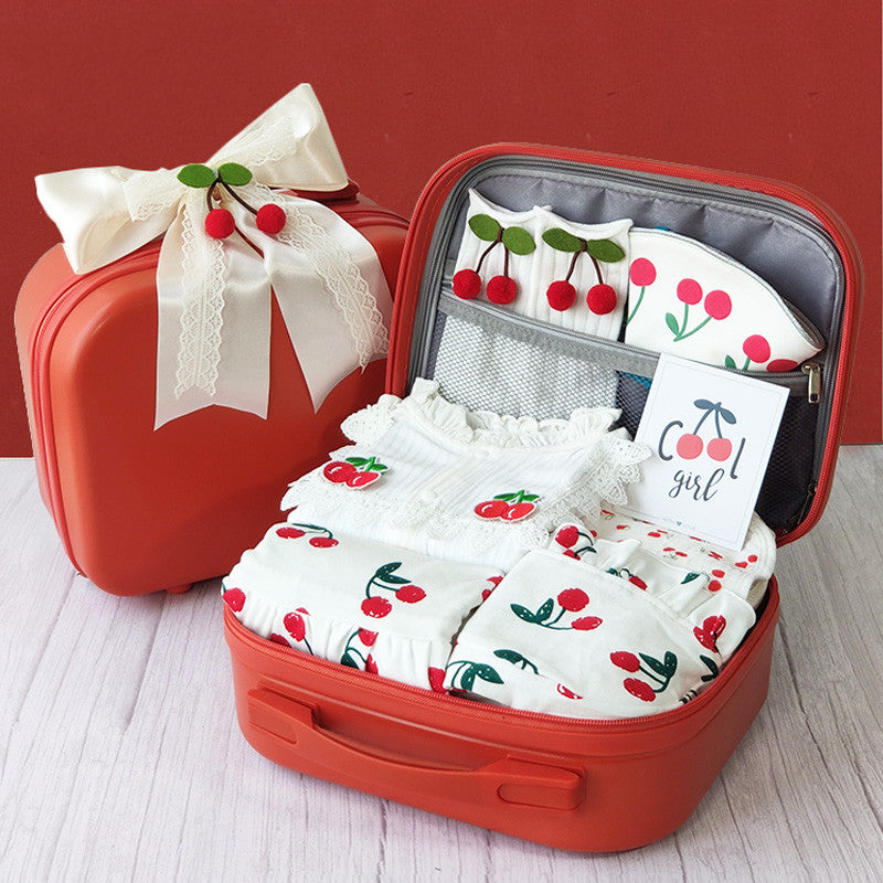 Girl's Cherry Print Complete Gift Set in Luggage Box - 4 different options available