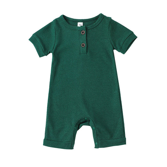 Ribbed Short Sleeve Dark Green Romper