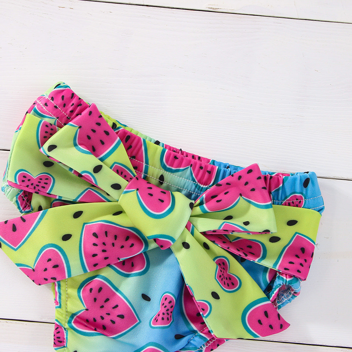 Girl's Watermelon Print One-Shoulder Swimsuit
