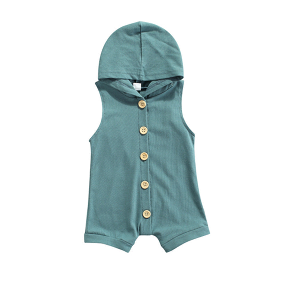 Sleeveless Button-up Hoodie Teal Romper
